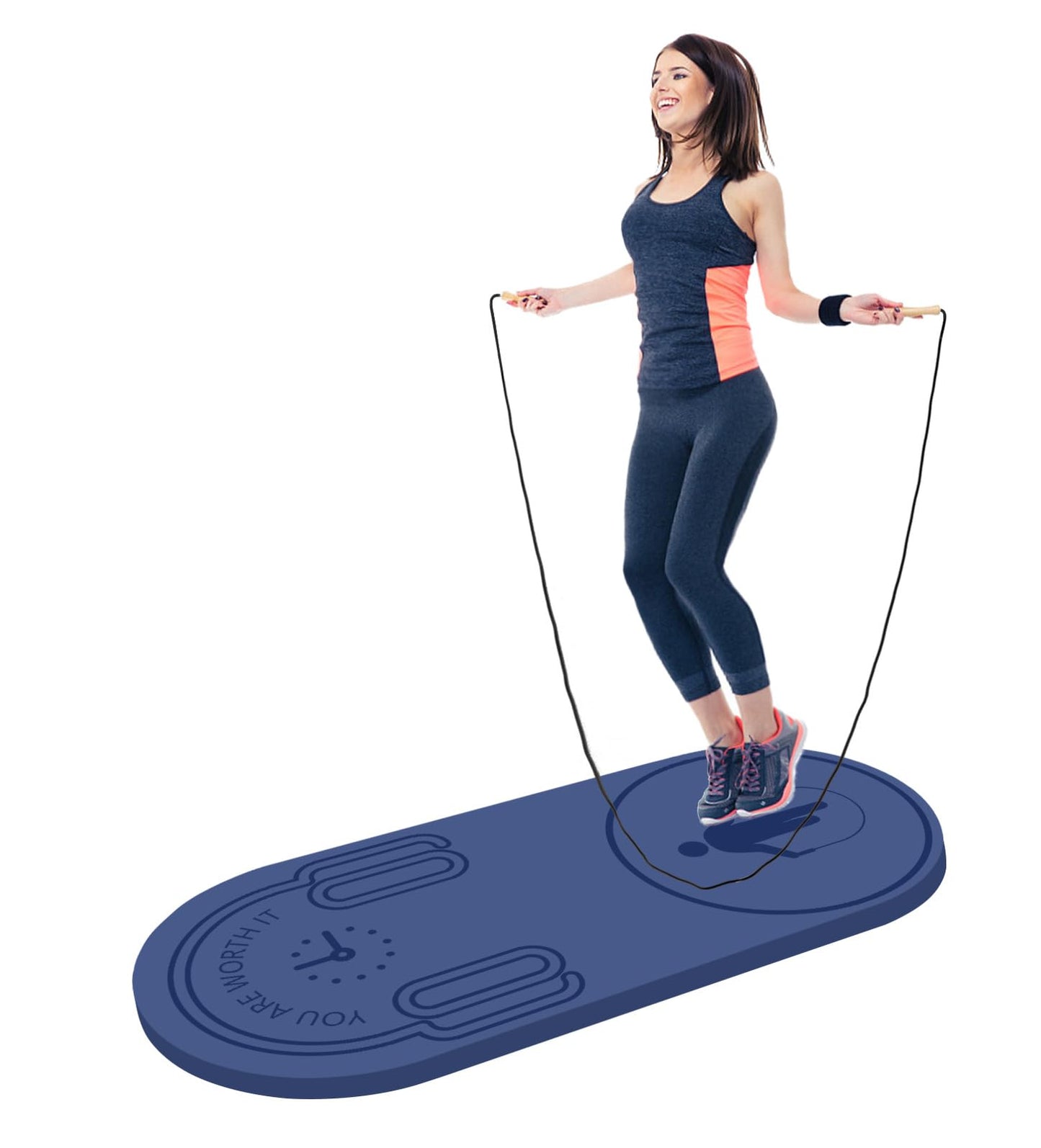 LERYG 8/20/30mm Jump Rope Mat Fitness Exercise Mat Durable, Non-Slip, Workout Mats with Jump Rope & Carrying Bag for Home Gym Flooring in Blue(55"x 24")