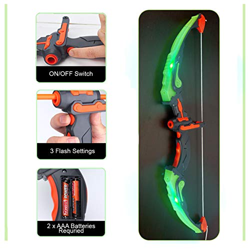 Liberty Imports Kids Bow and Arrow Set - LED Light Up Archery Toy Set with 6 Suction Cup Arrows, Target, Quiver - Indoor and Outdoor Target Practice for Children, Boys, Girls (Pink) (Green)