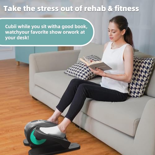 ESL Under Desk Elliptical - Portable Leg Exerciser for Seniors, Compact Seated Elliptical with Remote Control, LCD Display Electric Elliptical Trainers for Home, Blue