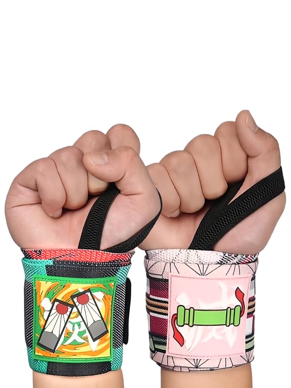 Anime Wrist Wraps 2 Pairs Bundle - 24" Lifting Straps for Men and Women - Gym Accessories Support Weightlifting, Powerlifting, Strength Training, Workout (Duo C)