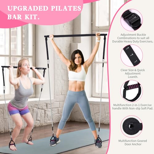 Pilates Bar Kit with Resistance Bands,Bbtops Pilates Flexbands Kit Exercise Fitness Equipment for Women & Men Home Gym Yoga Pilates,Multifunctional Pilates Bar Full Body Workout Equipment Black