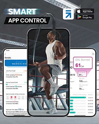 Jump Rope, RENPHO Jump Rope with Counter, Smart Jumping Rope with APP, Fitness Skipping Ropes for Men Workout, Exercise Skip Rope for Women - Orange