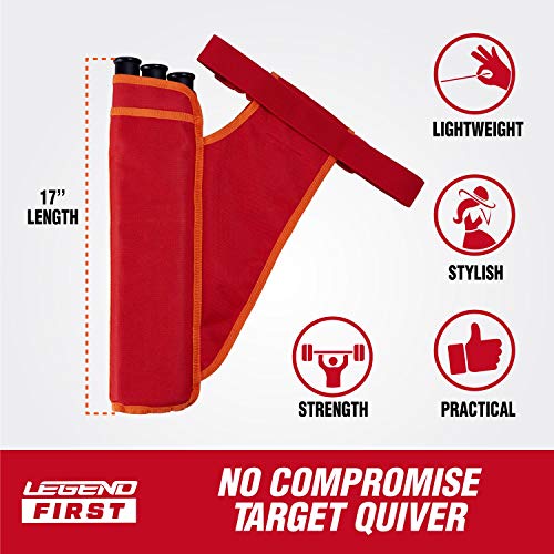 Legend First Archery Quiver Case for Arrows - Right Handed Target Shooting Hip Quivers with Adjustable Belt & 3 Arrow Tubes - Durable T-Slot & Storage Pockets for Accessories & Score Card - Red