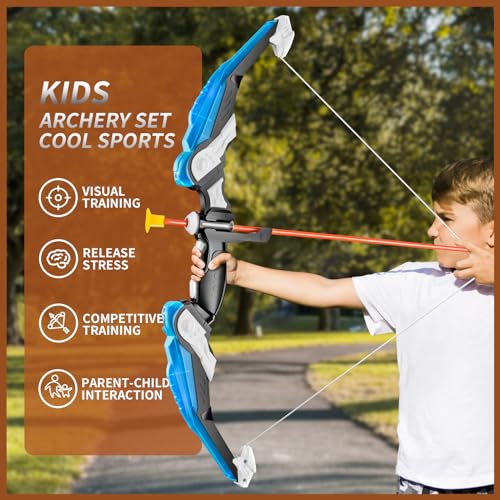 Bow and Arrow Set for Kids - LED Light Up Archery Set - Includes 10 Suction Cup Arrows, 4 Target & Shoulder-Strapped Quiver, Outdoor Toys Archery Boys Toys Gifts for 3-12 Years Old Boys Girls