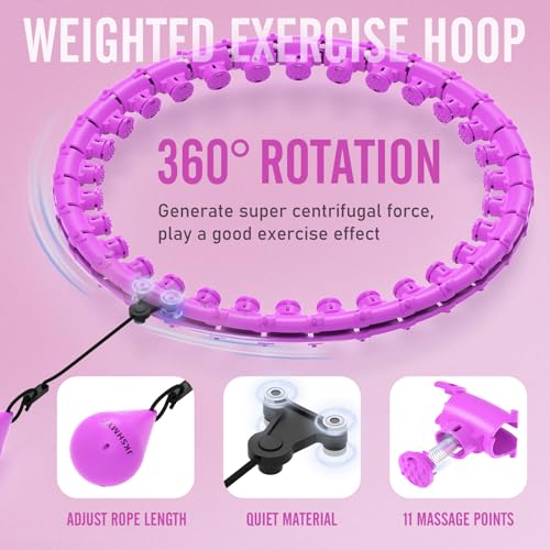 JKSHMYT Weighted Hula Circle Hoops for Adults Weight Loss, Infinity Fit Hoop Plus Size, 30 Detachable Links, Exercise Hoop for Women and Beginners (Purple)…