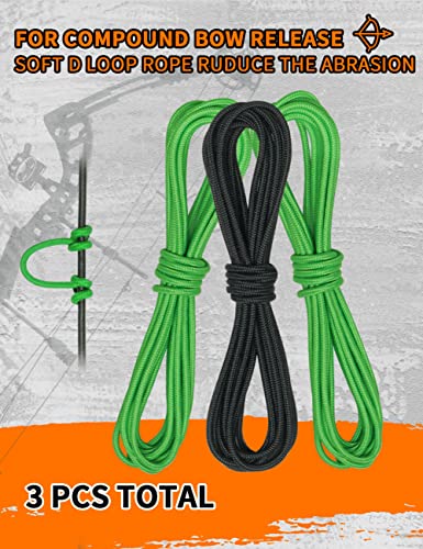 THREE ARCHERS Archery D Loop Rope for Compound Bow D Ring Buckle Release Nocking Loop Material(Pack 3) Bowstring Serving Thread D Loop Buckle (2 Green+Black)