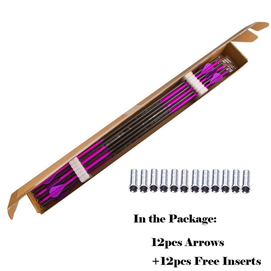 Pinals Archery 28" 30" 300 340 350 400 Spine Carbon Hunting Arrows for Compound Recurve Bow Practice Target 30 Inch Camo Arrow Shaft Pack of 12PCS Pink 300