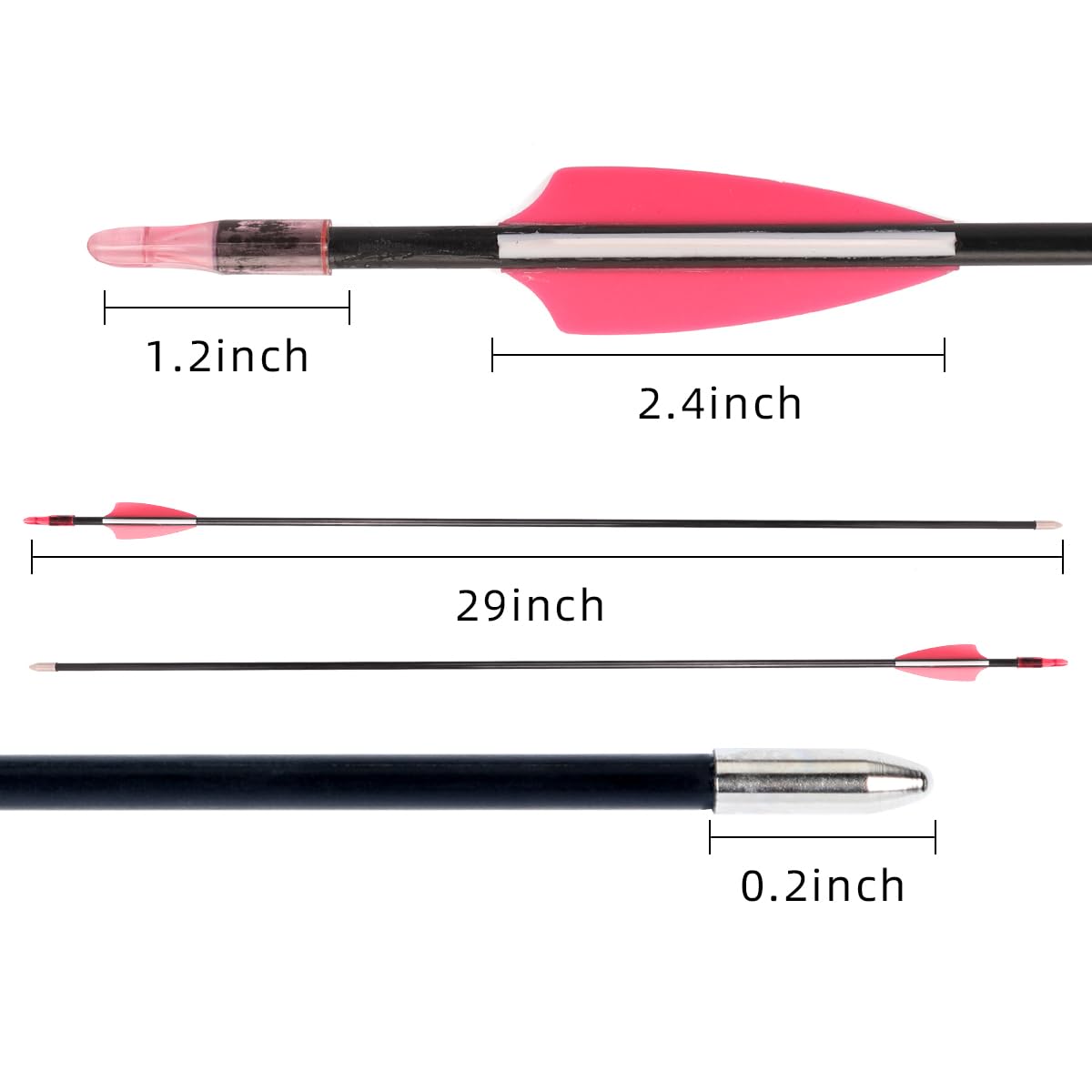 LWANO 28" Fiberglass Arrows - Archery Practice Target Arrows with Blunt Tips Durable Shaft for Youth Kids Children Beginners on Recurve&Long Bows(Pack of 12) (Pink, 28inch-12pc Arrows)