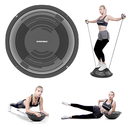 EVERYMILE Balance Ball Trainer with Resistance Bands & Pump Stability, 23.6 inch Yoga Exercise Ball for Home Gym Core Training Anti-Skid Surface Black