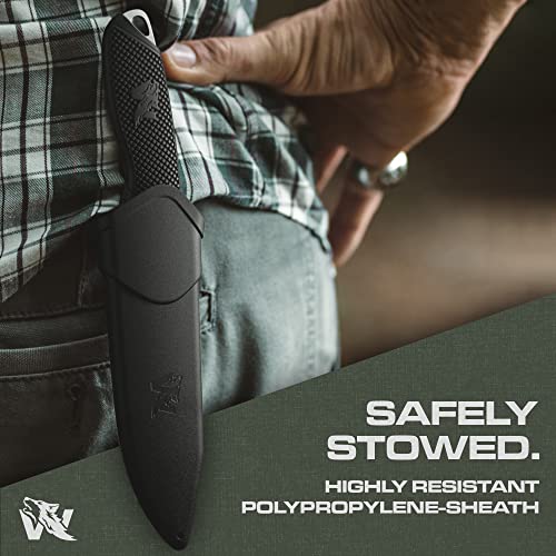 ODENWOLF WOLF-I Full Tang Survival Knife with Sheath - Stylish Tactical Fixed Blade Knife - Made of 440C Steel - Bushcraft and Camping Knife Survival - Perfect EDC Outdoor Knife with TPE Handle