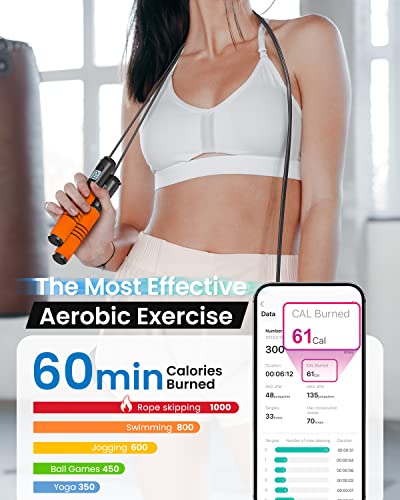 Jump Rope, RENPHO Jump Rope with Counter, Smart Jumping Rope with APP, Fitness Skipping Ropes for Men Workout, Exercise Skip Rope for Women - Orange