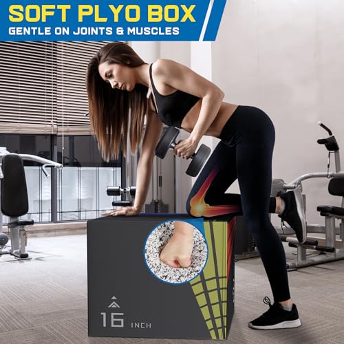 Heavy Foam Plyometric Jump Box, 3 in 1 Plyo Box with Non-Slip Surface, Box Jumps for home Gym, Box-Squat, Step-up, Jumping, Trainer for Workout Exercise, Multiple Size