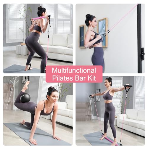 kisnbld Pilates Bar Kit with Resistance Bands, Multifunctional Pilates Equipment with Pilates Ball, 2 in 1 Handles & Door Anchor, Portable Pilates Bar for Women Home Gym Yoga Workouts