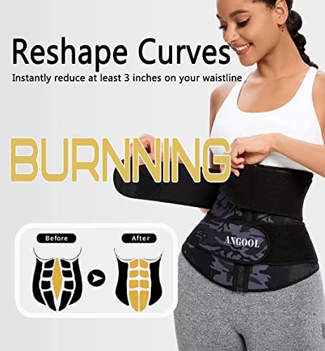 ANGOOL Neopren Waist Trainer For Women,Workout Plus Size Trimmer Belt Sauna Sweat Corset Cincher With Zipper S Camo