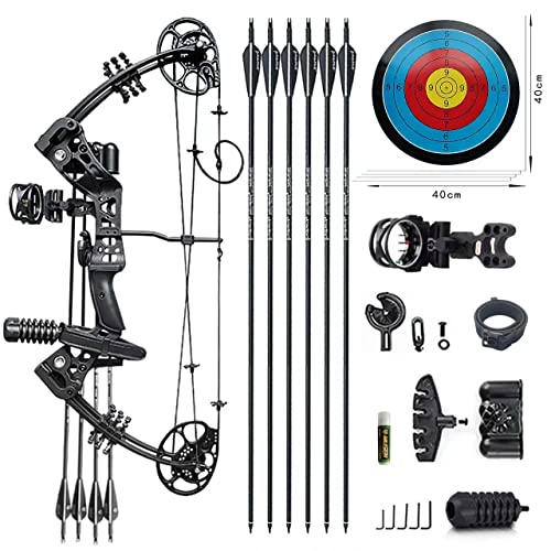 PANDARUS Compound Bow Set 15-45lbs for Pull Beginner and Teens Right Handed Adjustable 18"-29" Draw Length, 320 FPS Speed, Hunting Bow Archery Set New 2024(Black Right Handed)