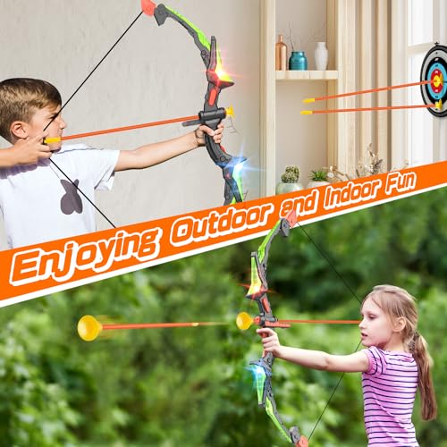 Bigdream Detachable Kids Bow and Arrow Toy 2 Sets, LED Light Up Archery Toys with Suction Cups Arrows, Outdoor Indoor Shooting Games Toys for Boys Grils Birthday Gifts