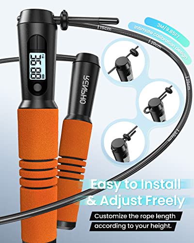 Jump Rope, RENPHO Jump Rope with Counter, Smart Jumping Rope with APP, Fitness Skipping Ropes for Men Workout, Exercise Skip Rope for Women - Orange