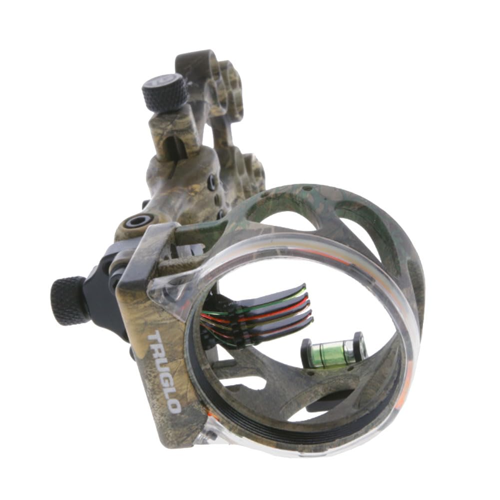 TRUGLO VEROS 5-Pin Durable Ultra-Bright Lightweight Micro-Adjustable Archery Hunting Bow Sight with Decreasing Diameter Pins Design & Large Circular Field of View, Real-Tree Camo