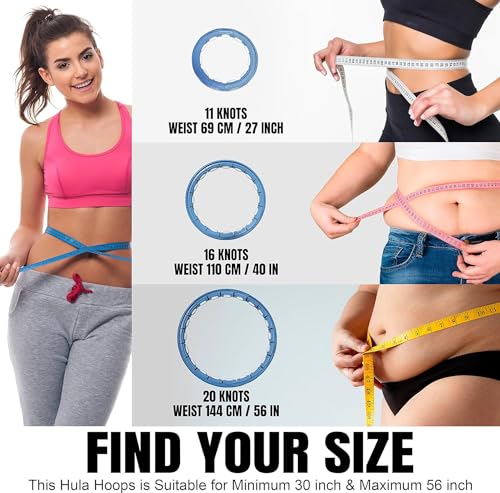 Smart Weighted Hula Ring Hoops, Hula Circle Detachable Fitness Ring with 360 Degree Auto-Spinning Ball Massage, Gymnastics, Adult Fitness for Weight Loss (Blue)