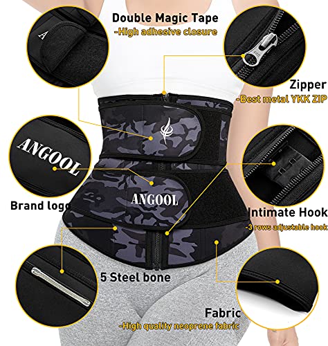 ANGOOL Neopren Waist Trainer For Women,Workout Plus Size Trimmer Belt Sauna Sweat Corset Cincher With Zipper S Camo