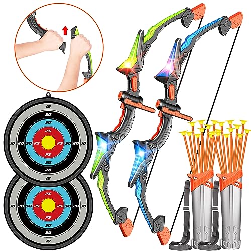 Bigdream Detachable Kids Bow and Arrow Toy 2 Sets, LED Light Up Archery Toys with Suction Cups Arrows, Outdoor Indoor Shooting Games Toys for Boys Grils Birthday Gifts