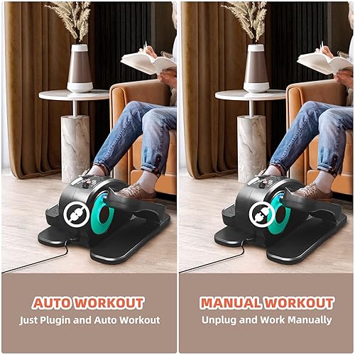 ESL Under Desk Elliptical - Portable Leg Exerciser for Seniors, Compact Seated Elliptical with Remote Control, LCD Display Electric Elliptical Trainers for Home, Blue