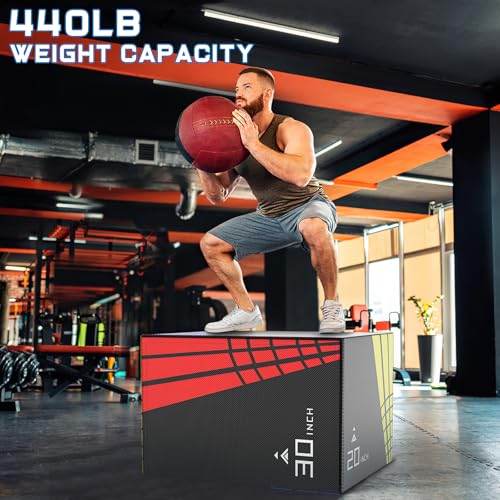 Heavy Foam Plyometric Jump Box, 3 in 1 Plyo Box with Non-Slip Surface, Box Jumps for home Gym, Box-Squat, Step-up, Jumping, Trainer for Workout Exercise, Multiple Size