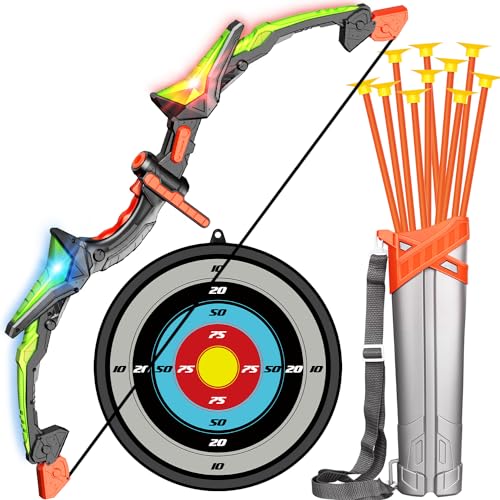 Bigdream Detachable Kids Bow and Arrow Toy 2 Sets, LED Light Up Archery Toys with Suction Cups Arrows, Outdoor Indoor Shooting Games Toys for Boys Grils Birthday Gifts