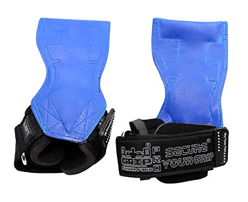 Lifting Grips PRO Weight Gloves Best Heavy Duty Straps Alternative to Power Hooks Deadlifts Adjustable Neoprene Padded Wrist Wrap (Blue Rubber, Small 5.0"-6.40" Wrist Size)