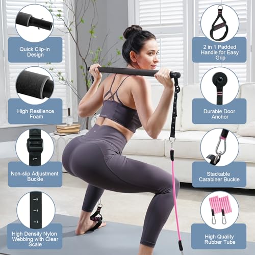 kisnbld Pilates Bar Kit with Resistance Bands, Multifunctional Pilates Equipment with Pilates Ball, 2 in 1 Handles & Door Anchor, Portable Pilates Bar for Women Home Gym Yoga Workouts