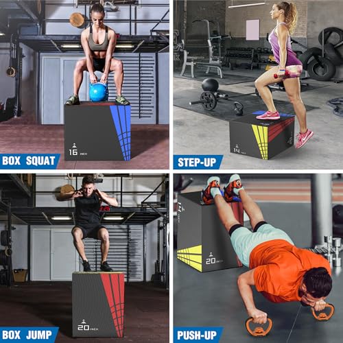 Heavy Foam Plyometric Jump Box, 3 in 1 Plyo Box with Non-Slip Surface, Box Jumps for home Gym, Box-Squat, Step-up, Jumping, Trainer for Workout Exercise, Multiple Size