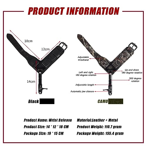 SPG Bow Release for Compound Bow, Comfortable Wrist Strap Archery Release Trigger for Arrow Release, Adjustable Compound Bow Release Aids 360° Rotate Caliper with Foldback Design (Black)