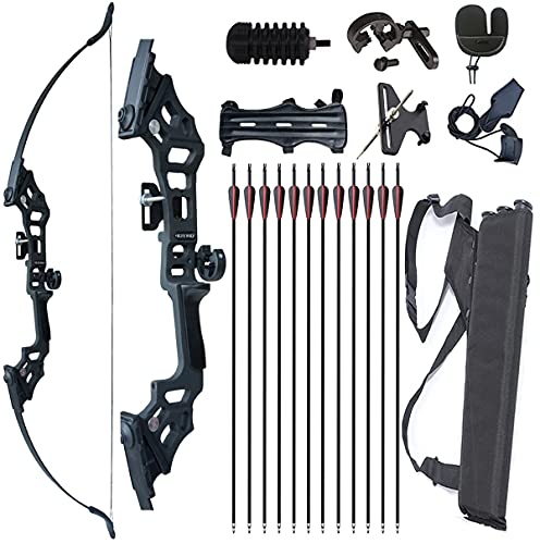 Monleap Recurve Bow and Arrows for Adults 51" Archery Set Right Hand Longbow 30-50lb Aluminum Alloy Riser Takedown Bow Arrow Quiver Bow Sight for Beginner to Intermediate Shooting Hunting (30 pounds)