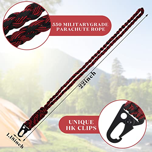 Frienda 2 Set Heavy Duty Paracord Lanyard Necklace Whistles Strap Braided 550 Keychain Lanyard for Outdoor Activities (Black and Red Camo)