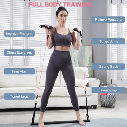 kisnbld Pilates Bar Kit with Resistance Bands, Multifunctional Pilates Equipment with Pilates Ball, 2 in 1 Handles & Door Anchor, Portable Pilates Bar for Women Home Gym Yoga Workouts