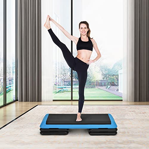 Goplus 43'' Step Platform Adjustable Fitness Aerobic Stepper 4" - 6" - 8" Non-Stick Surface W/Risers Support up to 550 LBS, Lightweight Workout Fitness Exercise Step Platform for Home, Gym