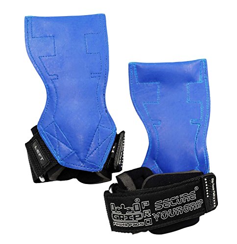 Lifting Grips PRO Weight Gloves Best Heavy Duty Straps Alternative to Power Hooks Deadlifts Adjustable Neoprene Padded Wrist Wrap (Blue Rubber, Small 5.0"-6.40" Wrist Size)