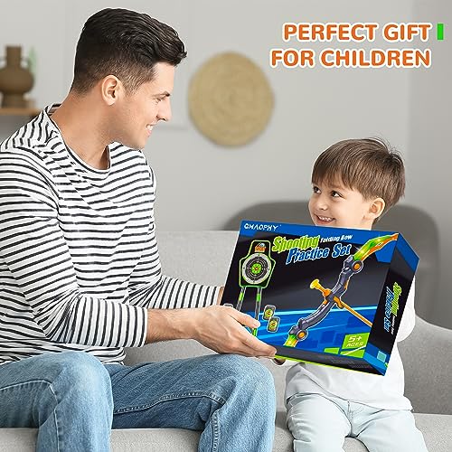GMAOPHY Bow and Arrow for 5 6 7 8 9 10 11+ Year Old Boys, Birthday Gift for Kids, Indoor Outdoor Activity Toys, 2 Pack LED Light Up Archery Toy with 20 Suction Cup Arrows, Standing Target, 2 Quiver