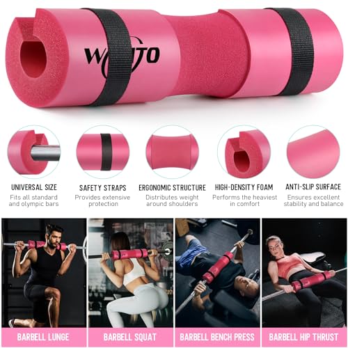 WALITO 8Pcs Barbell Pad Set for Hip Thrust - Squat Pad for Barbell Lunges, Bench Press, with 2 Gym Ankle Straps, 1 Resistance Bands for Working Out, 2 Lifting Strap, Carry Bag