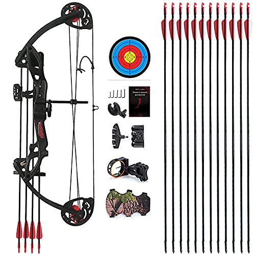 PANDARUS Compound Bow Archery for Youth and Beginner, Right Handed,19”-28” Draw Length,15-29 Lbs Draw Weight, 260 fps (Black Left Handed)