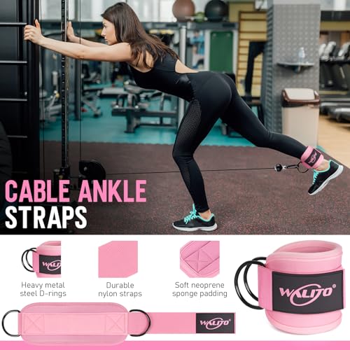 WALITO 8Pcs Barbell Pad Set for Hip Thrust - Squat Pad for Barbell Lunges, Bench Press, with 2 Gym Ankle Straps, 1 Resistance Bands for Working Out, 2 Lifting Strap, Carry Bag