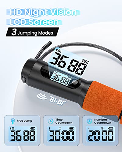 Jump Rope, RENPHO Jump Rope with Counter, Smart Jumping Rope with APP, Fitness Skipping Ropes for Men Workout, Exercise Skip Rope for Women - Orange