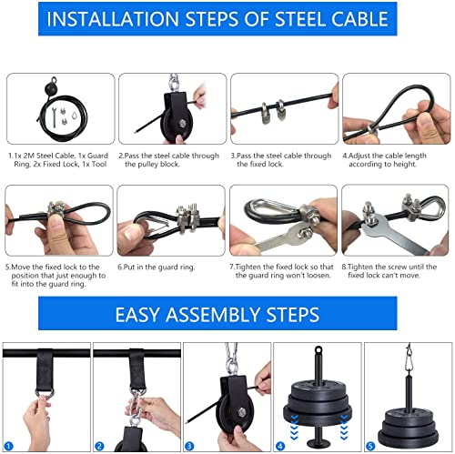 LFJ LAT Pull Down and Lift Weight Pulley System Cable Machine Pulley Attachment for Triceps Pull Down, Biceps Curl, Back, Forearm, Shoulder Home Gym Equipment (Set with Adjustable Bar)