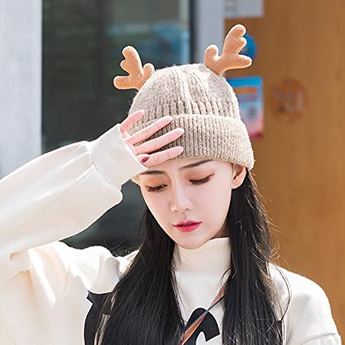 Knitted Antler Hat,Reindeer Antlers Knitted Hat,Crochet Beanie Cap for Adults Teens Girls Valentines Day Gift(Red)
