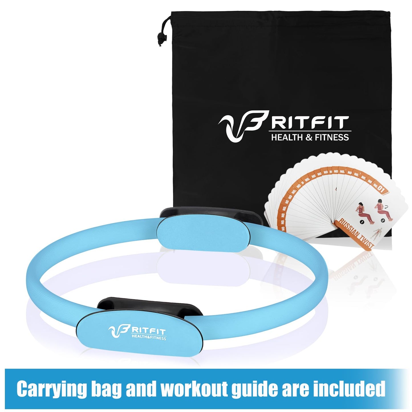 RitFit Pilates Ring Circle - 14 Inch Magic Fitness Circle for Toning Inner & Outer Thighs, Bonus Workout Guide Included (Blue(New))