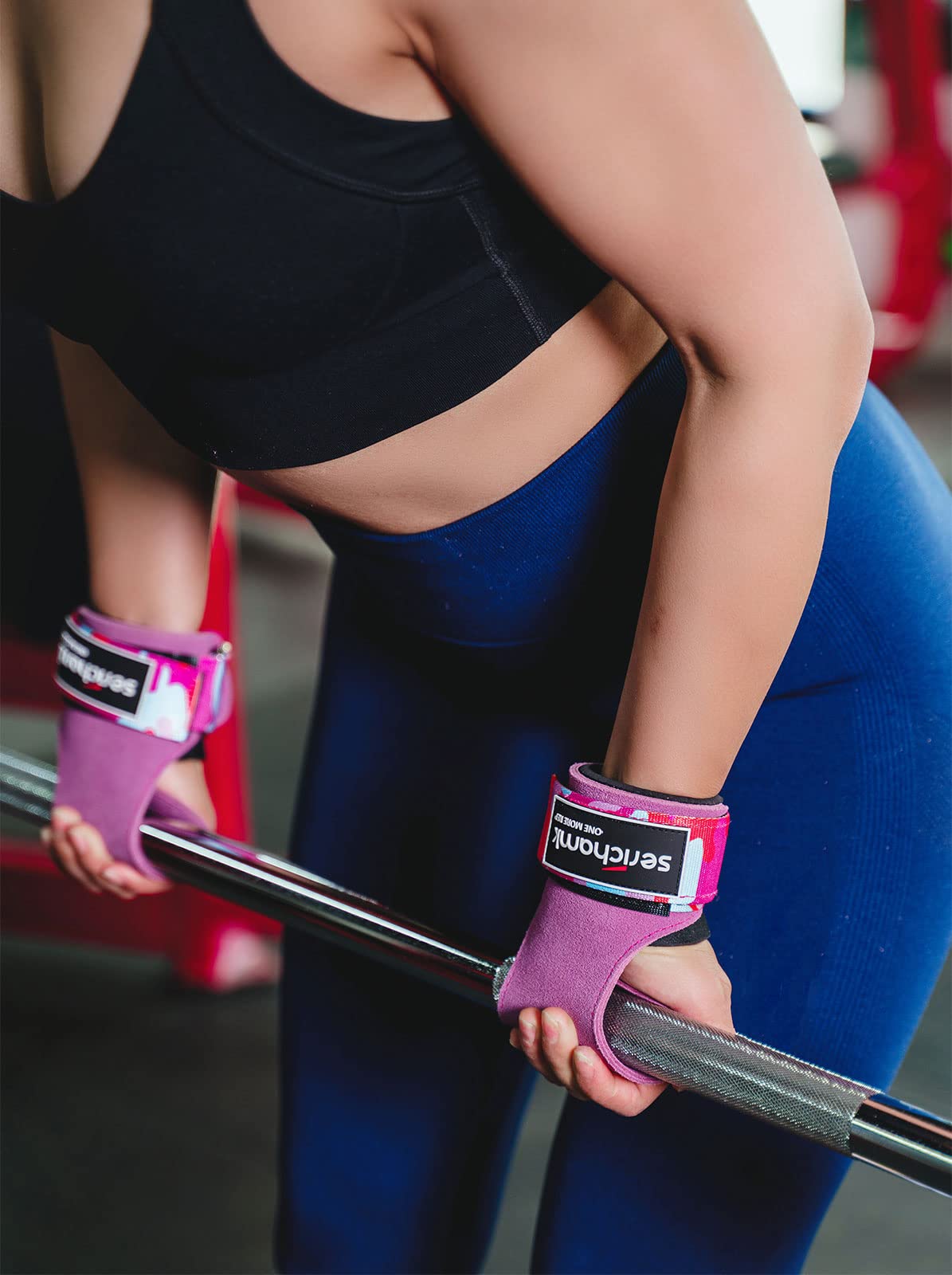 Wrist Wraps for Weightlifting Women with Cushion Wrist Loop Leather Wrist Straps for Weightlifting Deadlift Straps for Powerlifting Bodybuilding Gym Straps Workout Purple