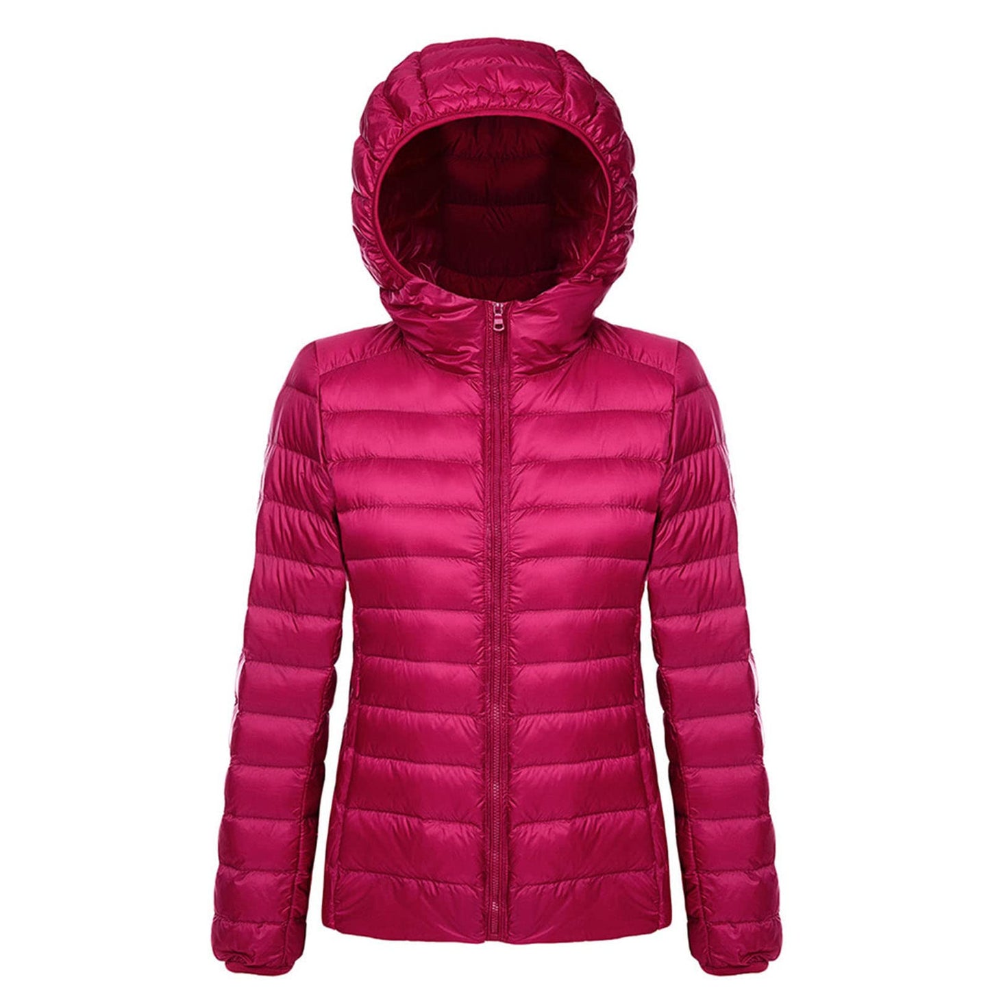 JEsilunmaMY Lightweight Short Puffer Jacket for Women Zip Long Sleeve Packable Hooded Down Coats Slim Winter Cropped Outwear (Red2,Small)