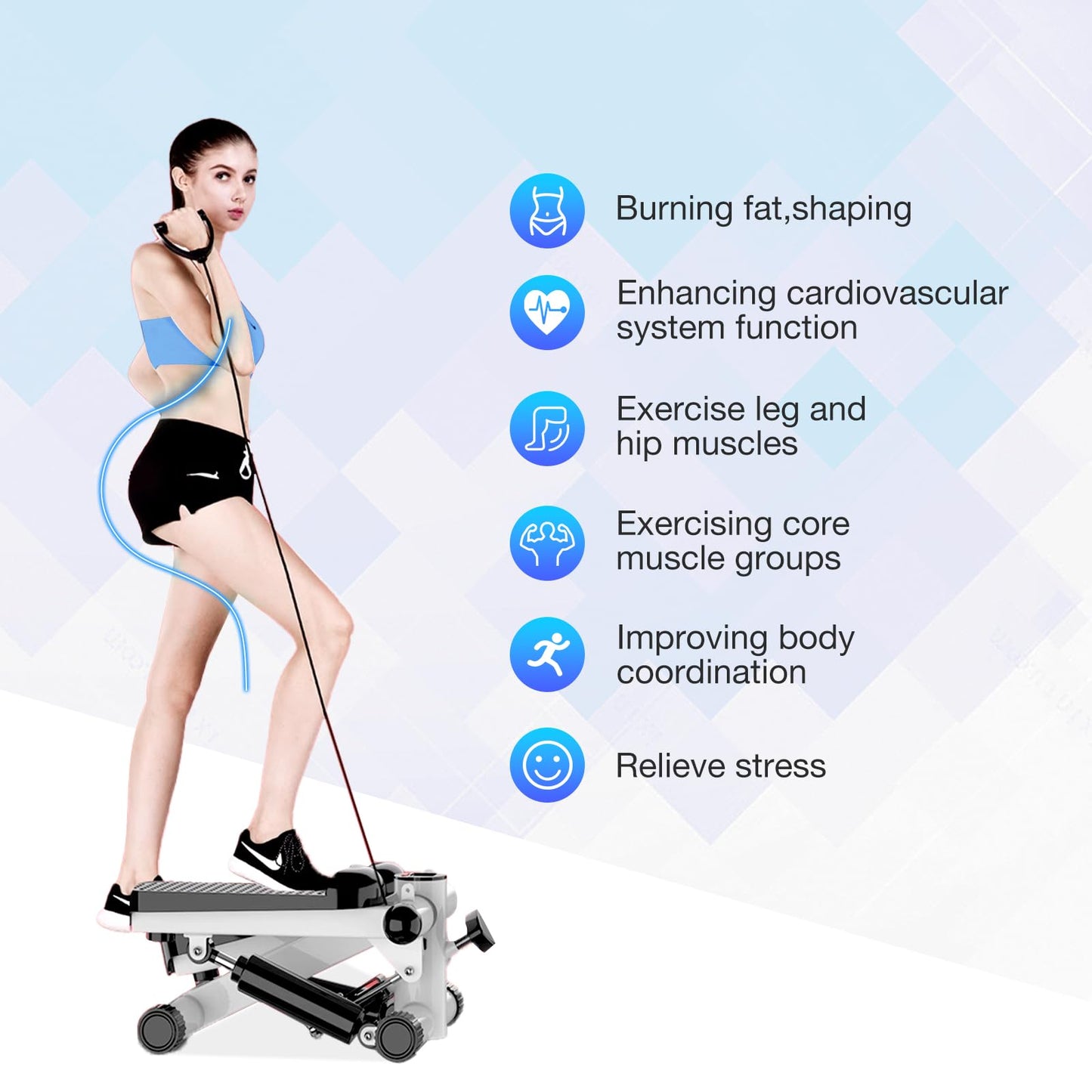 Sozilifty Steppers for Exercise at Home, Mini Stepper with with Resistance Bands,330lb Weight Capacity Stair Stepper Machine for Home Gym Workout(Black and White)