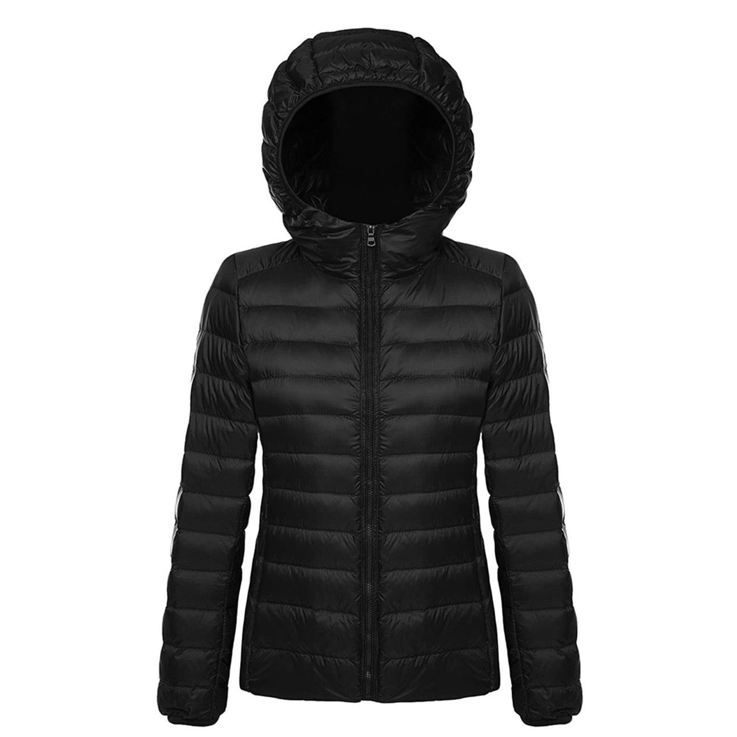 JEsilunmaMY Lightweight Short Puffer Jacket for Women Zip Long Sleeve Packable Hooded Down Coats Slim Winter Cropped Outwear (Black,Small)