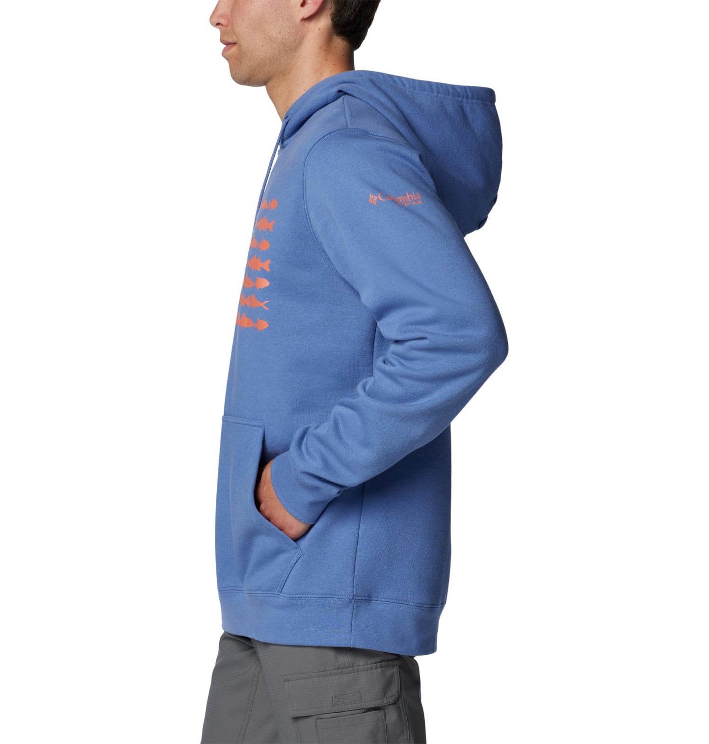 Columbia Men's PFG Fish Flag II Hoodie, Bluebell/Faded Peach USA, Small